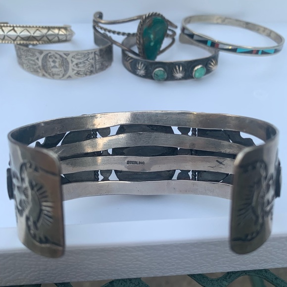 Sterling silver kingman turquoise bracelet stamped men’s jewelry southwest - Picture 5 of 8